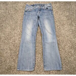 Miss Me Low Rise Boot Cut Jeans Women's 30 Light Wash Distress Stretch FLAW